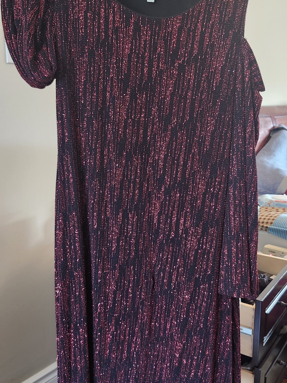 Metallic Pink-Black Women's Glitter Knit Dress